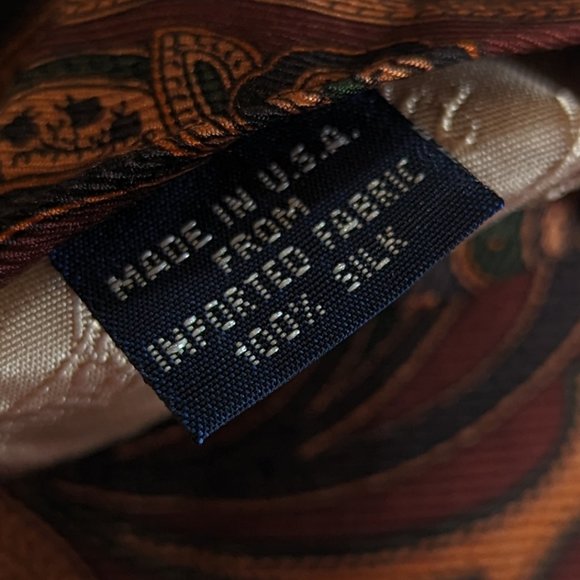 Men's Paul Stuart 100% Silk Tie Paisley  - Copper, Black and Gold - Picture 3 of 3